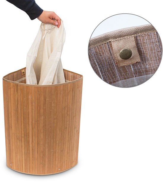relaxdays 2 x panier à linge bambou - paniers à linge avec couvercle - 63 L - panier à linge d'angle - naturel