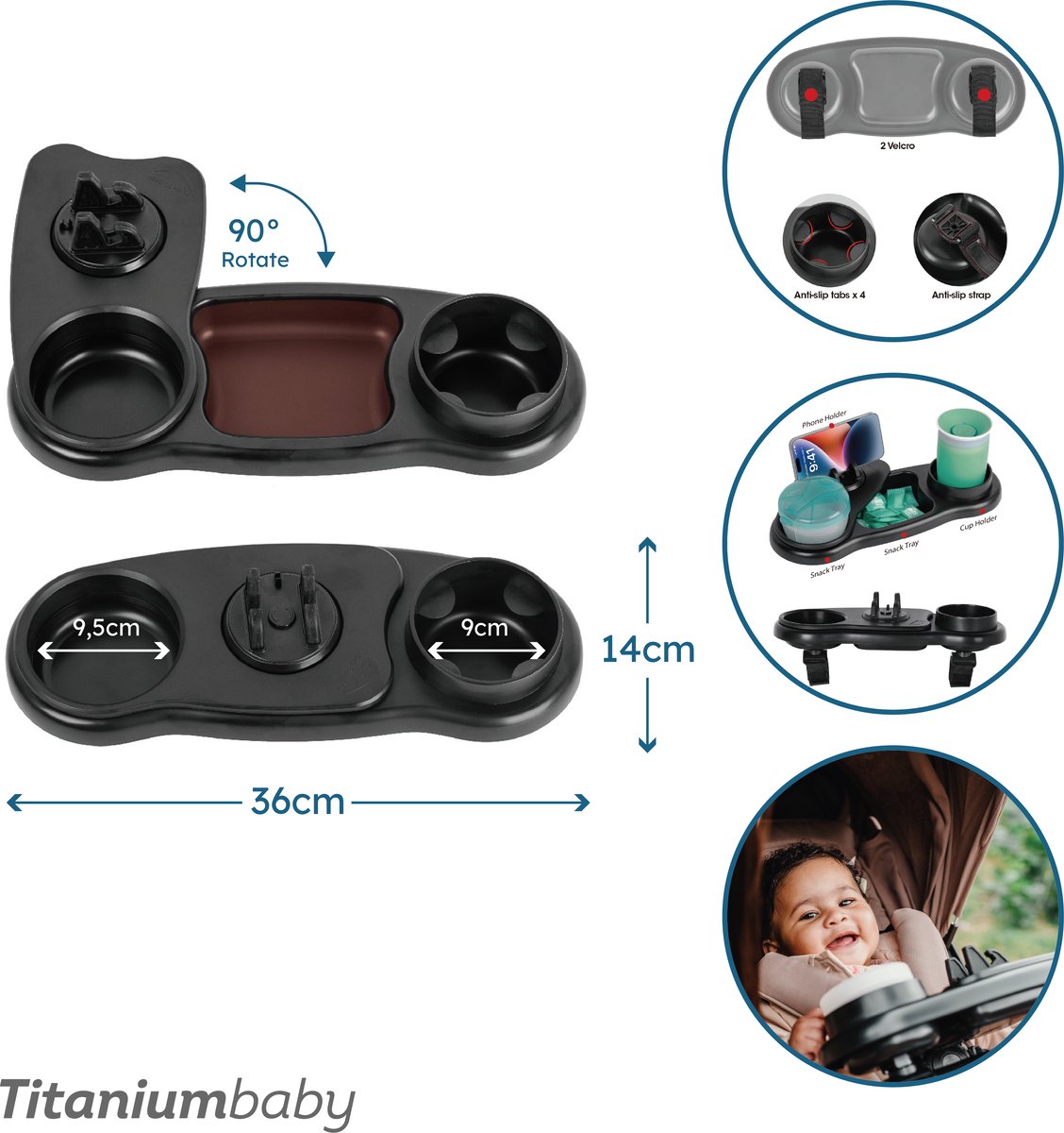 Titaniumbaby Smart Snacktray 3-in-1 All Black (incl drinkbeker)