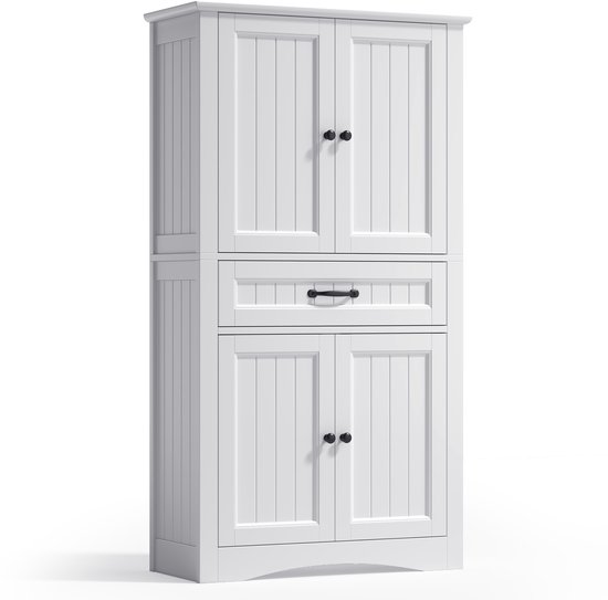 Xbro Badkamerkast met 4 Deuren en 1 Lade – Hoge Opbergkast met Verstelbare Planken – Brede Kast voor Badkamer, Keuken of Slaapkamer – Voor Badkamer – 130 x 70 x 30 cm – Wit
