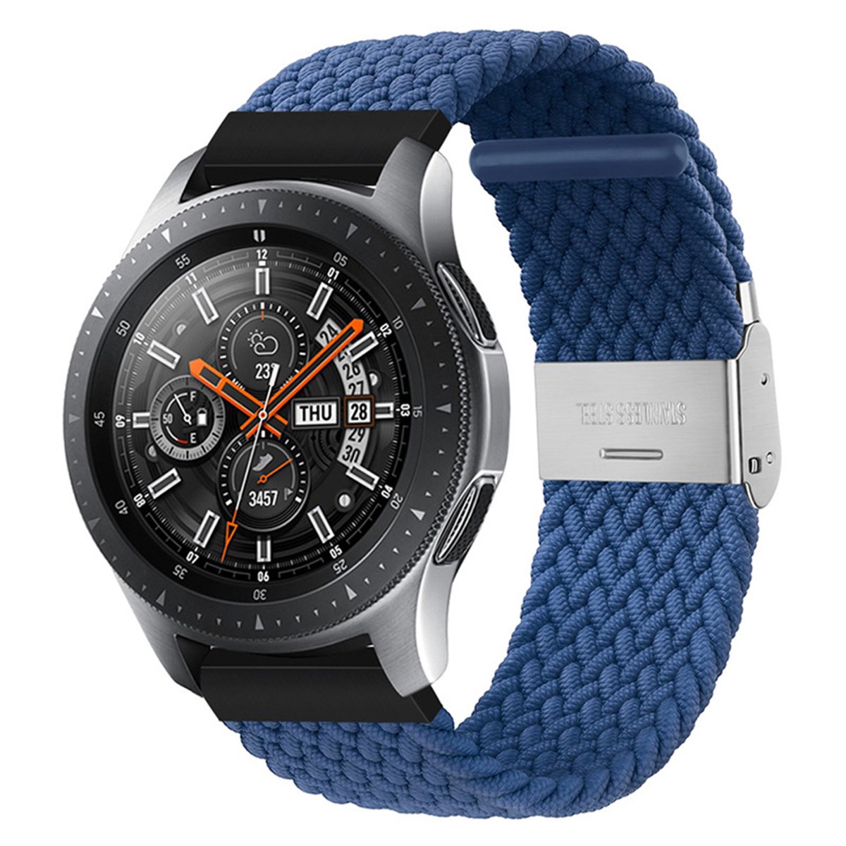 Qelus Blauwe 22mm Gebreide Nylon Elastische Horlogeband met RVS Gesp - Verstelbare Lengte - Vervangende Band voor Horloges en Smartwatches - Sportief, Zachte en Ademende - Voor Mannen en Vrouwen