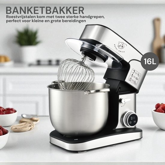 Keukenmachine - Keukenrobot XXL - 16L 2800W - RVS Mengkom - 12 Snelheden - Royal Swiss® SC-616DE van Royal Swiss — afbeelding 3