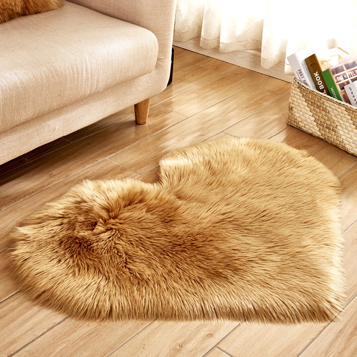 Qelus Bruin Modern Hartvormig Vloerkleed met Lange Pluizen - Wasbaar - Hoogpolig Vloerkleed - Zacht fluffy Decoratie - Voor Stoel, Bank of Bed - 70x90 cm