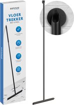 Sanova Luxe Vloertrekker - Roestvrij - Zwart - Douchewisser - Vloertrekker met steel - Vloerwisser - Trekker Douche en Badkamer vloer
