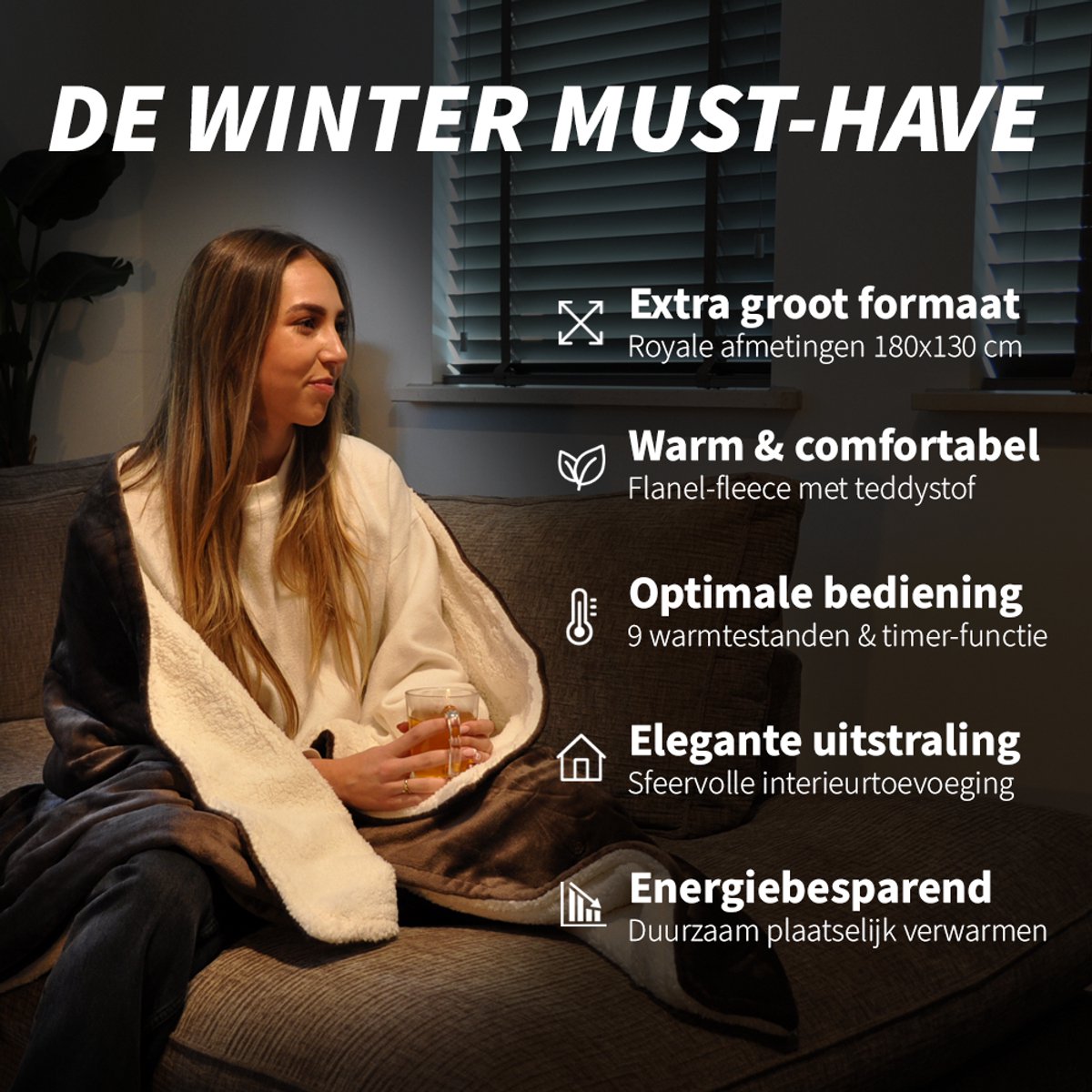 FlowMotion Elektrische Warmtedeken 180x130cm Bruin/Wit - afbeelding 2