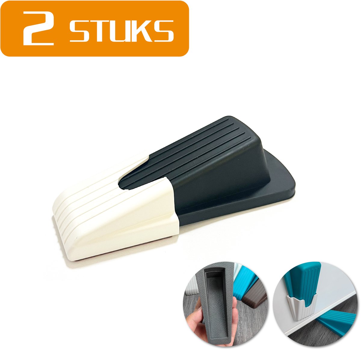 Colorful Sun® Deurstopper Set – 2 Stuks – met Opbergdoos – Rubberen Antislip Deurwig – Krasvrij & Duurzaam – Geschikt voor Binnen- en Buitendeuren, Tapijt & Harde Vloeren – Zwart