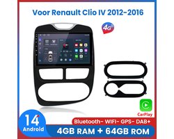 Awesafe 8-Core 4+64GB Autoradio Geschikt voor Renault Clio 4 2012-2016 - Draadloze Carplay Android Auto - Touchscreen - GPS Navigatie 4G WiFi Mirror Link FM RDS 32EQ DSP SWC - Bluetooth Radio - 2012 2013 2014 2015 2016