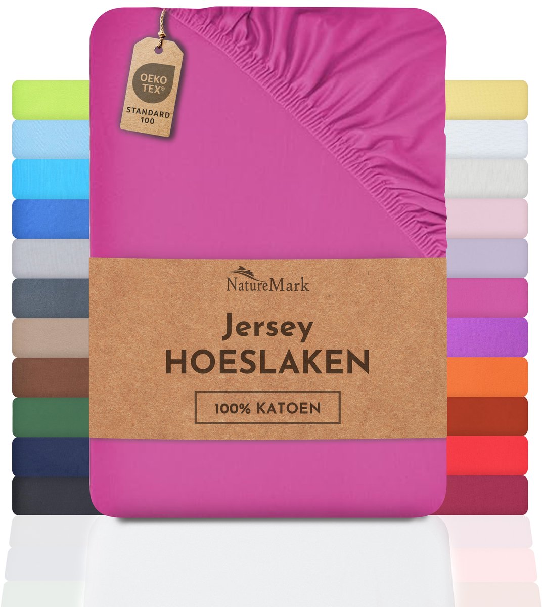 NatureMark Jersey hoeslaken, 100% katoen, 120x200cm, roze, foto 2