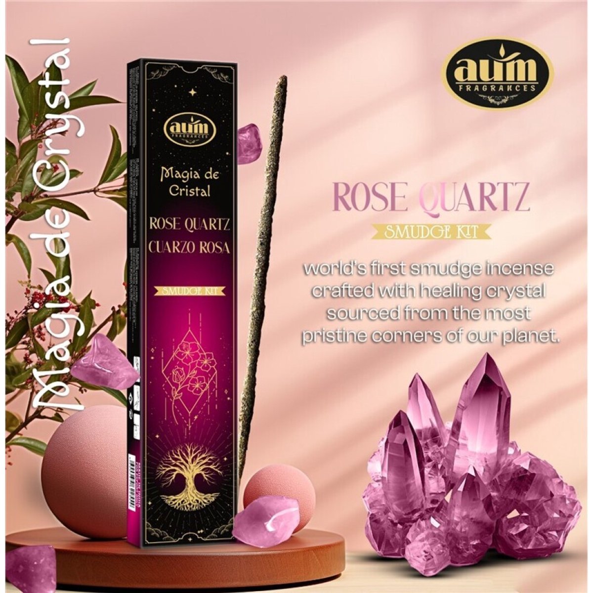 2 pakketen Handgemaakte wierook sticks met ROZENKWARTS edelsteen gratis - geest en harmonie 20gr