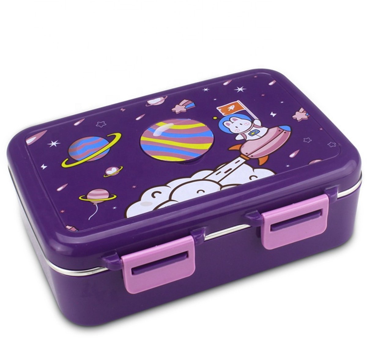 Kids Space Bento Lunch Box – 3 Stainless Steel Compartments – Leakproof – Astronaut Theme – Insulated – School Lunchbox