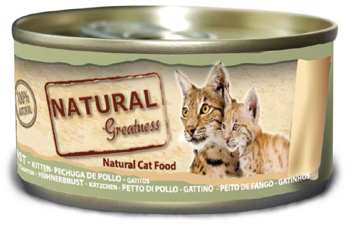 Kattenvoer Natural Greatness - Kip 70 Gr - Aanvullend Natvoer, Hoog Vochtgehalte, Zonder Conserveringsmiddelen