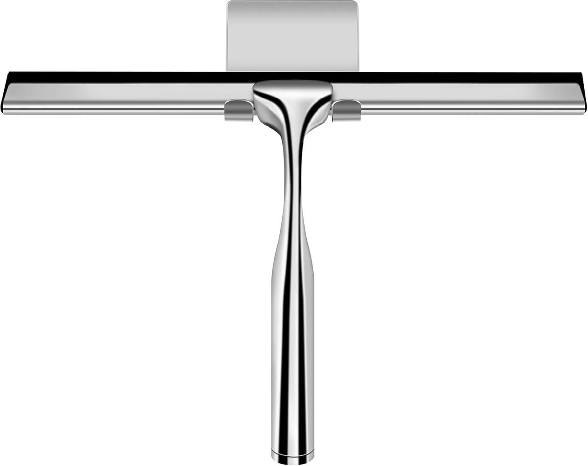 Ynkkvre-Roestvrijstalen Douchetrekker 30 cm – Streeploze Glas- & Tegelwisser met Flexibel Siliconen Blad en Zelfklevende Haak voor Douche, Ramen en Spiegels