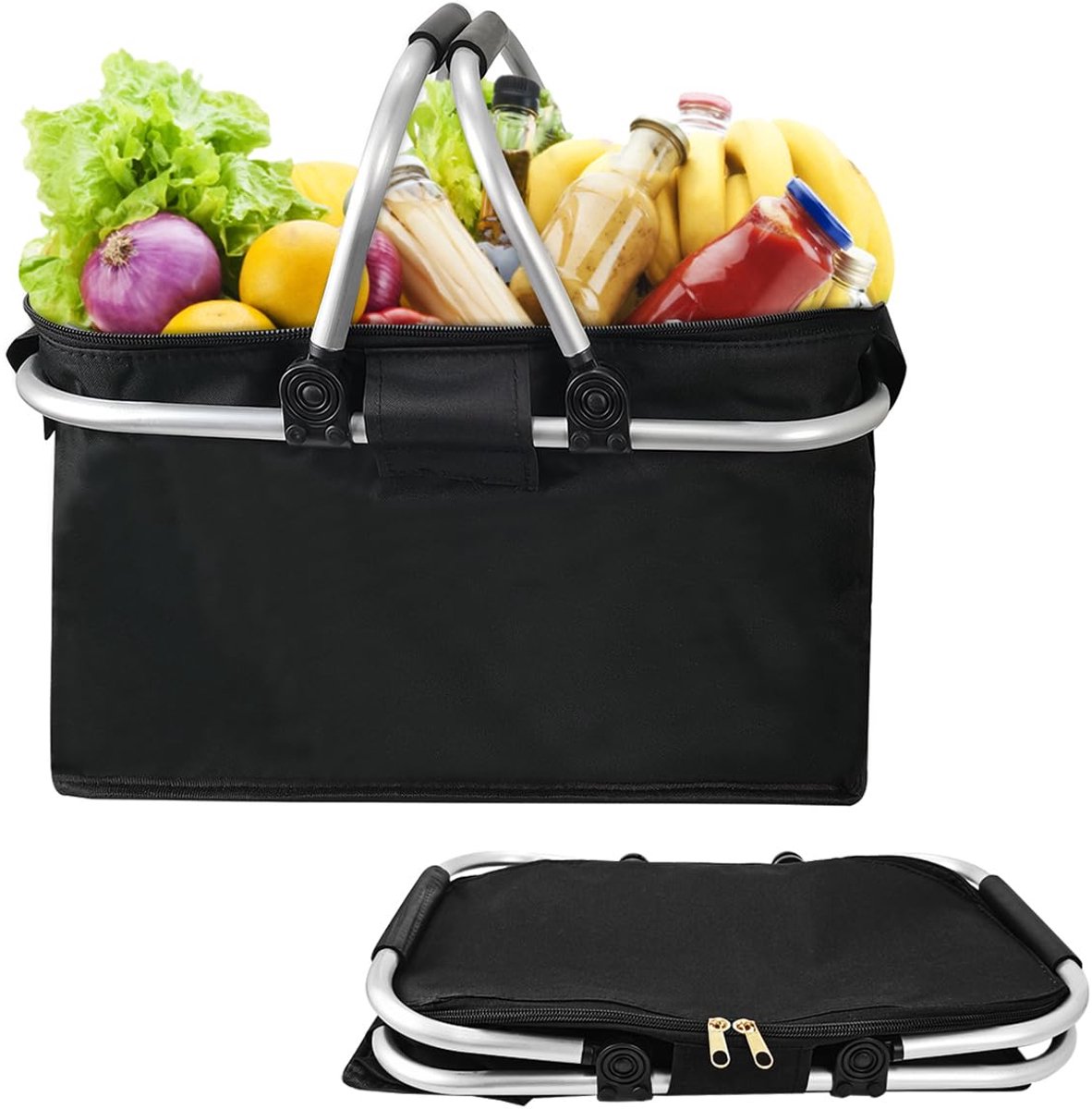 Opvouwbare Boodschappenmand Thermisch 45x22 cm – Waterafstotend & Ruim – Ideaal voor Picknick en Dagelijks Gebruik