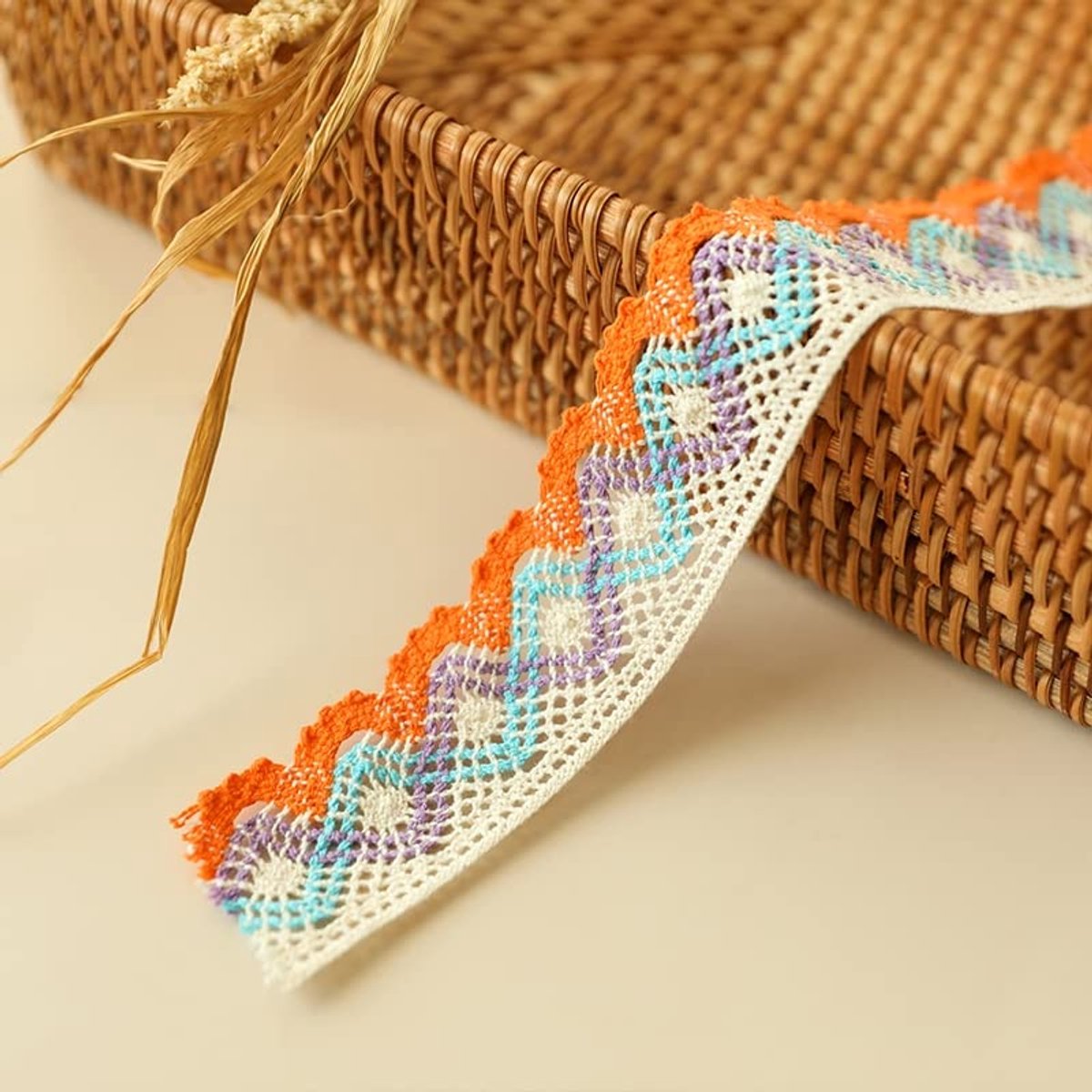 5 yards 100% Cotton Lace Trim Lace Ribbon for Clothes Sewing Fabric Ivory Trim Cotton Crochet Lace Fabric Band Handmade Accessories (Orange)