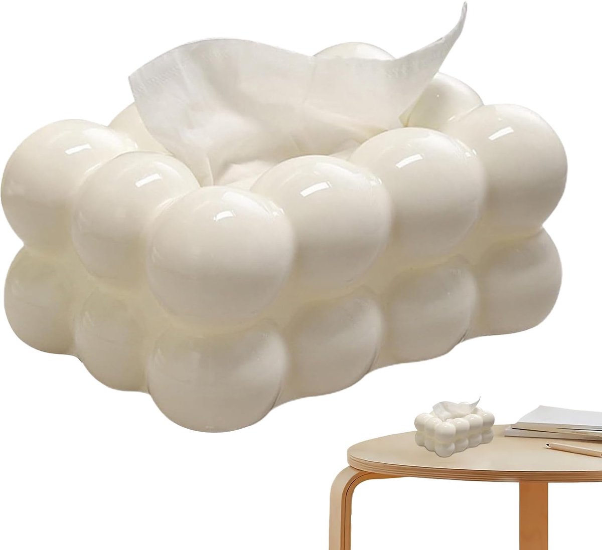 1 Stuk Creatief Marshmallow Tissuebox – Wit, Hoogwaardig Design voor Woonkamer & Salontafel