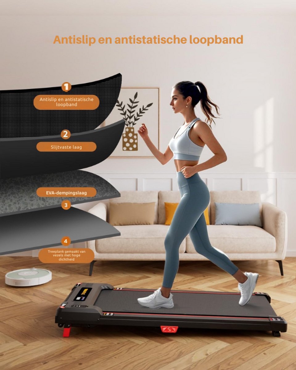 Afbeelding 3 van Loopband Walking Pad - Compacte Loopmat met Helling - Stille Treadmill met LED Display - Loopmachine voor Thuis tot 150 kg