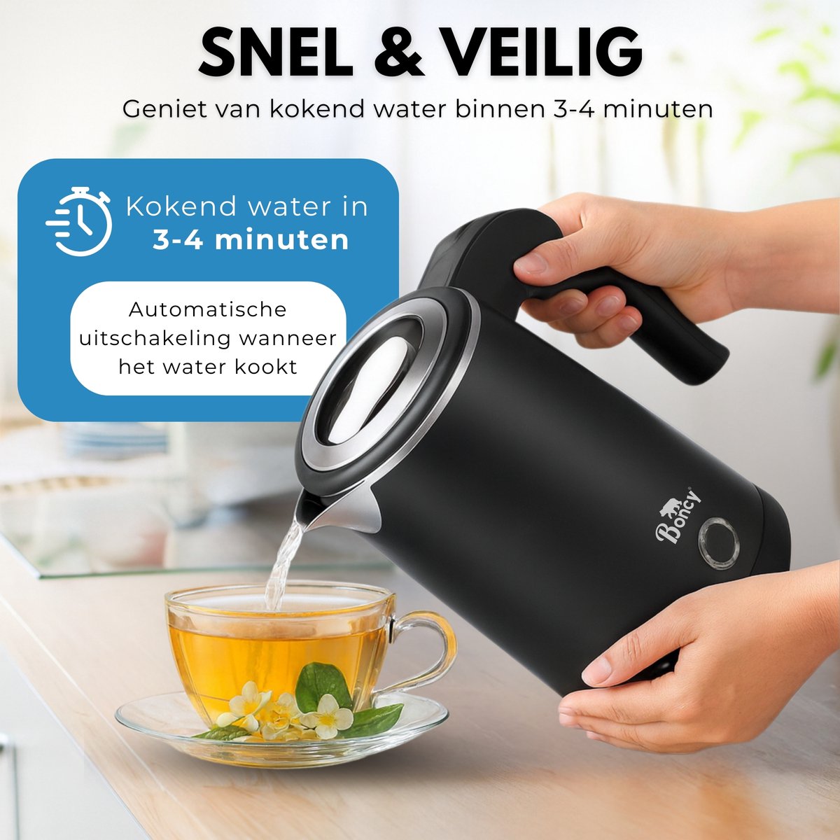 Boncy® Premium Mini Waterkoker - 0.5 Liter - Kleine Reiswaterkoker RVS Zwart - Reis Waterkokers voor Camping Hotel Senioren - Klein Draagbare Travel Water Koker Grijs - 0,5 L Retro — afbeelding 7
