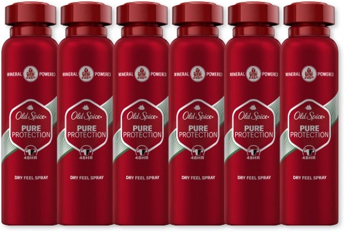 Old Spice Pure Protection - Deodorant - Body Spray - 6 x 200ml - Bodyspray 0% Aluminiumzouten