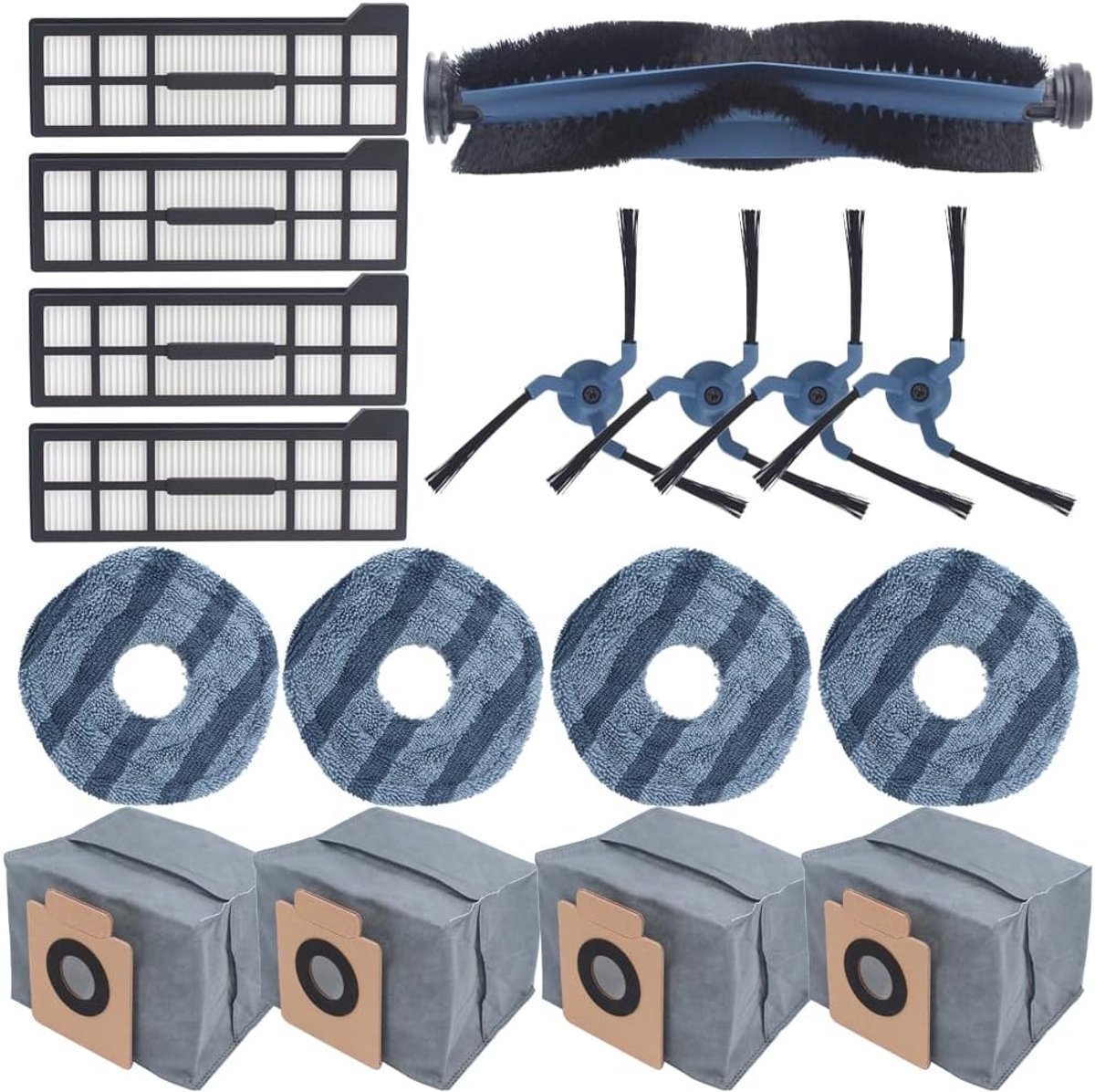 Dolaso Set van 17 vervangende onderdelen voor eufy X10 Pro Omni robotstofzuiger-1 rolborstel-4 zijborstels-4 wasbare filters-4 dweildoeken, accessoires