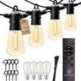 EverNeeds ST38 Lichtsnoer Voor Buiten - 17 Meter - 30 LED - IP65 - Afstandsbediening - Dimfunctie - Lichtslinger - Sfeerverlichting Buiten en Binnen - Tuinverlichting - Prikkabel - Lampjes Slinger - 2700K - 4 Extra LEDs