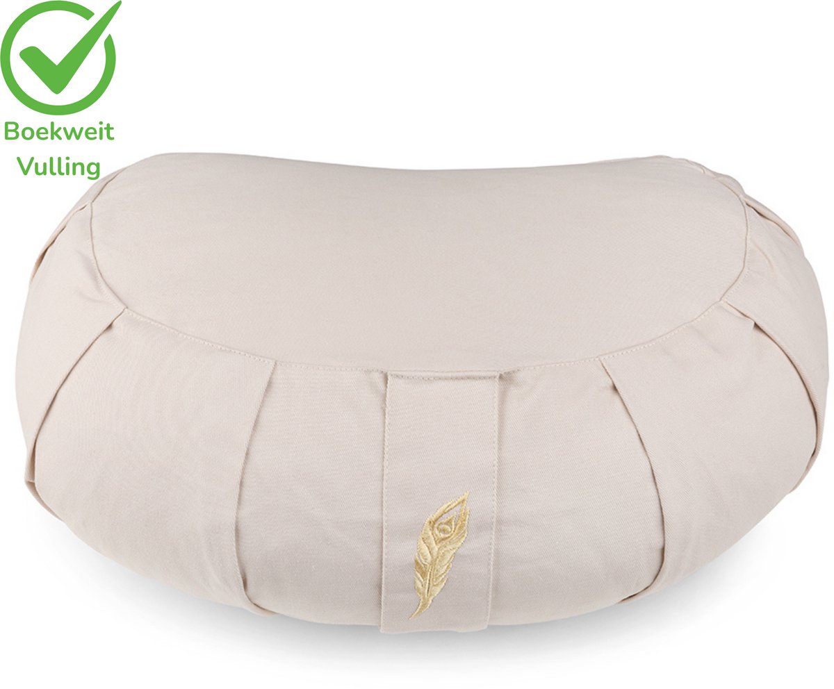 Bol.com MindBaas - Meditatiekussen - Eco - Halve Maan - Creme - Dubbel Gestikt - 12 x 45 cm (hoogte x diameter) - Yoga kussen - ... aanbieding