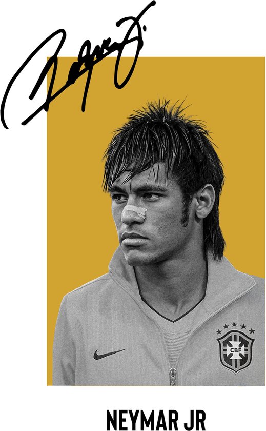 Poster Neymar Jr encadré – Design Brésil – Format A4 (21 x 30 cm) – Cadre noir inclus – Décoration murale Voetbal