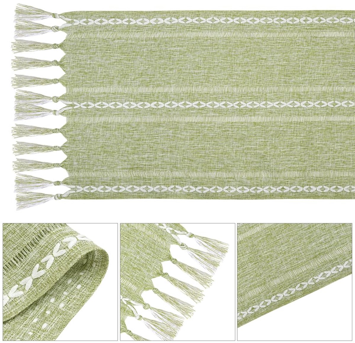 QTTVBTNA -Tafelloper Eettafel – Boho Landelijke Stijl – 160x35 cm – Opengewerkt Design – Vintage Tafeldecoratie
