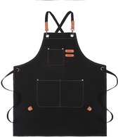 Canvas Keukenschort, 2 stuks, werkschort met 3 zakken, verstelbare riem, barbecueschort, waterdicht, professioneel, voor heren, dames, kapper, keuken, tuinman, Bruin, 120 cm