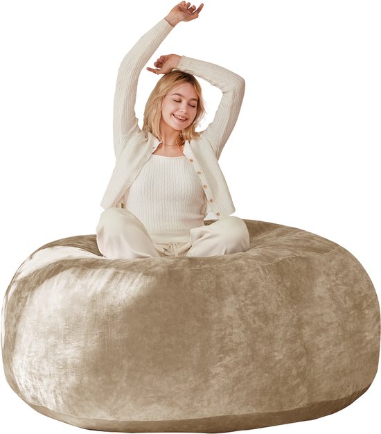 Pouf Merax 120 cm - Canapé pouf confortable pour Adultes - Grand fauteuil lounge avec housse lavable - Convient pour le salon, la chambre et le balcon - 100 x 100 x 50 cm - Abricot