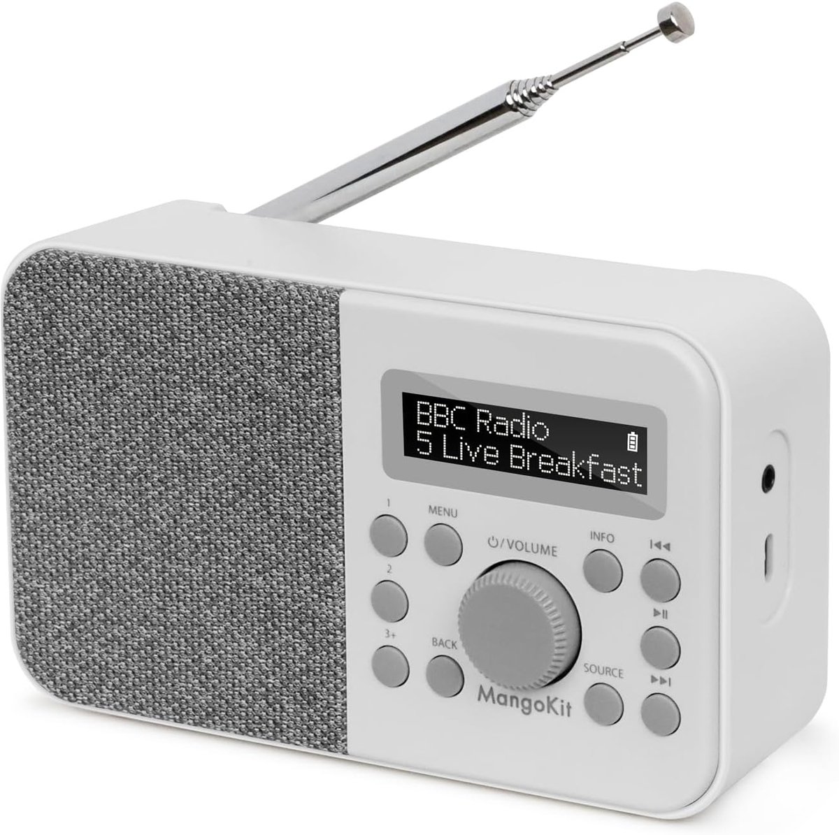 Draagbare DAB, DAB+ en FM Digitale Radio met Bluetooth, Dual Alarms en Hoofdtelefoonondersteuning