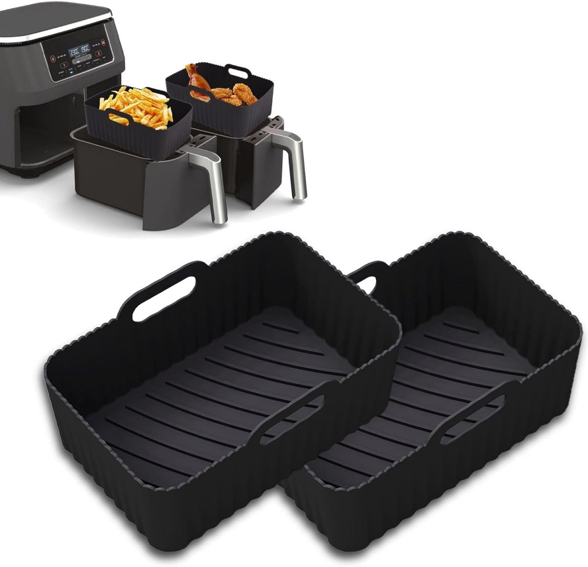 TOVBMUP 2 Stuks Airfryer Accessoires – Silikonen Inzetbakjes – Geschikt voor Ninja Foodi Max Dual Zone AF400EU AF300EU 7.6-9.5L COSORI Juskys Russell Hobbs – BPA-vrij Hittebestendig – Handwas en Vaatwasser Veilig – 20x13.5x7cm