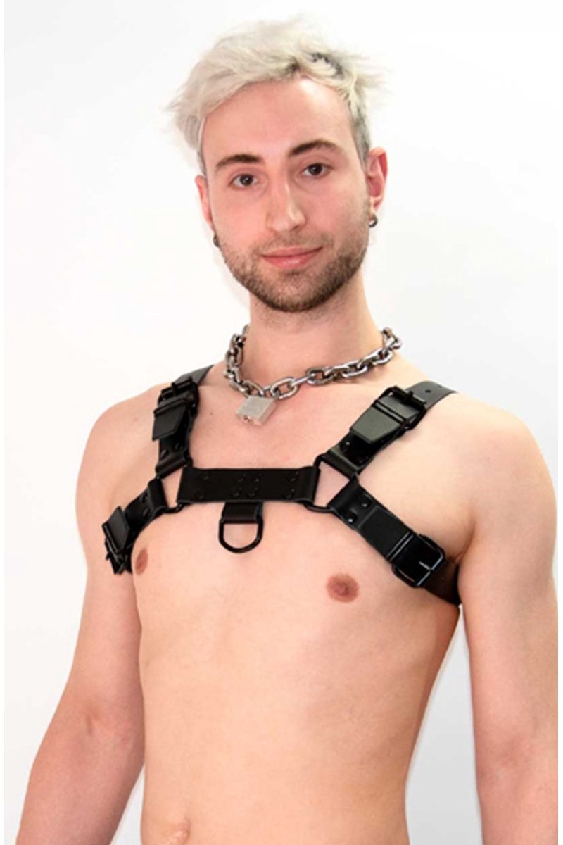 Mister B Leather Chest Harness Saddle Leather All Black - Large