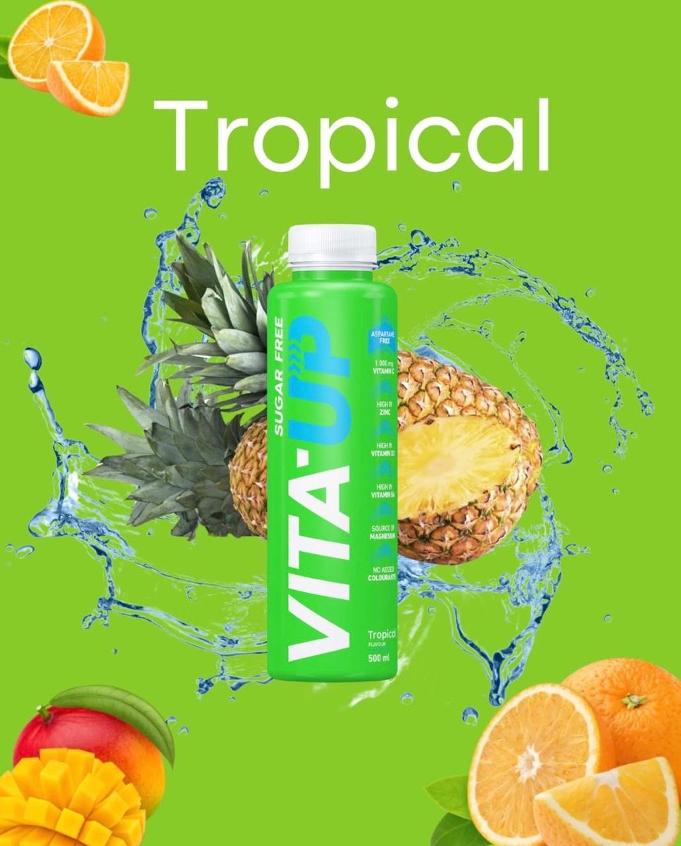 Water Vita-Up Tropical - Sugar/Aspartame Free - Vitamins B - C - D - Magnesium - Zinc 6 x 500ml