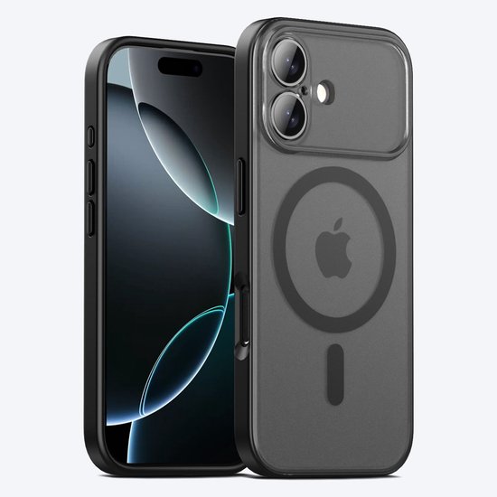 IYUPP Hoesje Geschikt voor iPhone 17 Hoesje - Geschikt voor MagSafe - Shockproof Back Cover - Mat Zwart Transparant