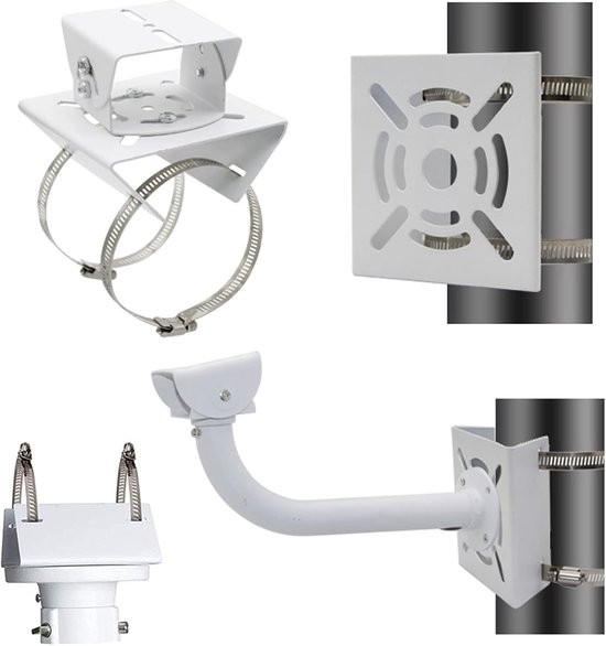 Beveiligingscamera-beugel - Camerabeugel - Beveiligingsbeugel - met 2 ringen - universele metalen beugell - Verticale paaladapter - Voor beveiligingscamera's - Stevige metalen beugel - Vlakke paalbeugel - stevig en duurzaam - Wit van Merkloos — afbeelding 4