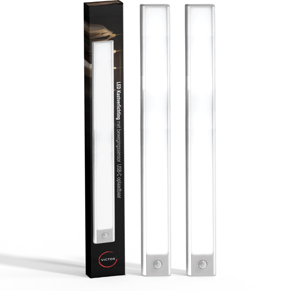 LED Kastverlichting met bewegingssensor - 2 x 40 cm - USB-C Oplaadbaar - 3 Kleurtemperaturen - Magnetisch - Draadloos - Zilver (2-Pack)