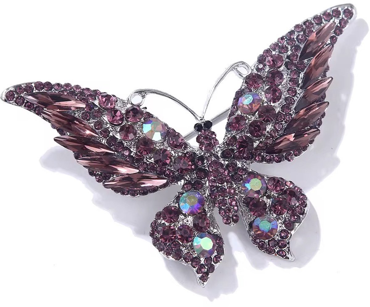 Borasi Vlinder Broche Paars | Zirkonia Stenen | Broches | Roestvrijstaal | Dames Sieraden | Dames Accessoires |