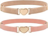2 Stuks - Meisjes Riem Kind - Roze en Beige - Hartvorm - verstelbaar - 1 t/m 5 jaar - Broekriem - Heupriem