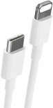 Witte USB-C naar Lightning kabel, close-up van de connectoren.