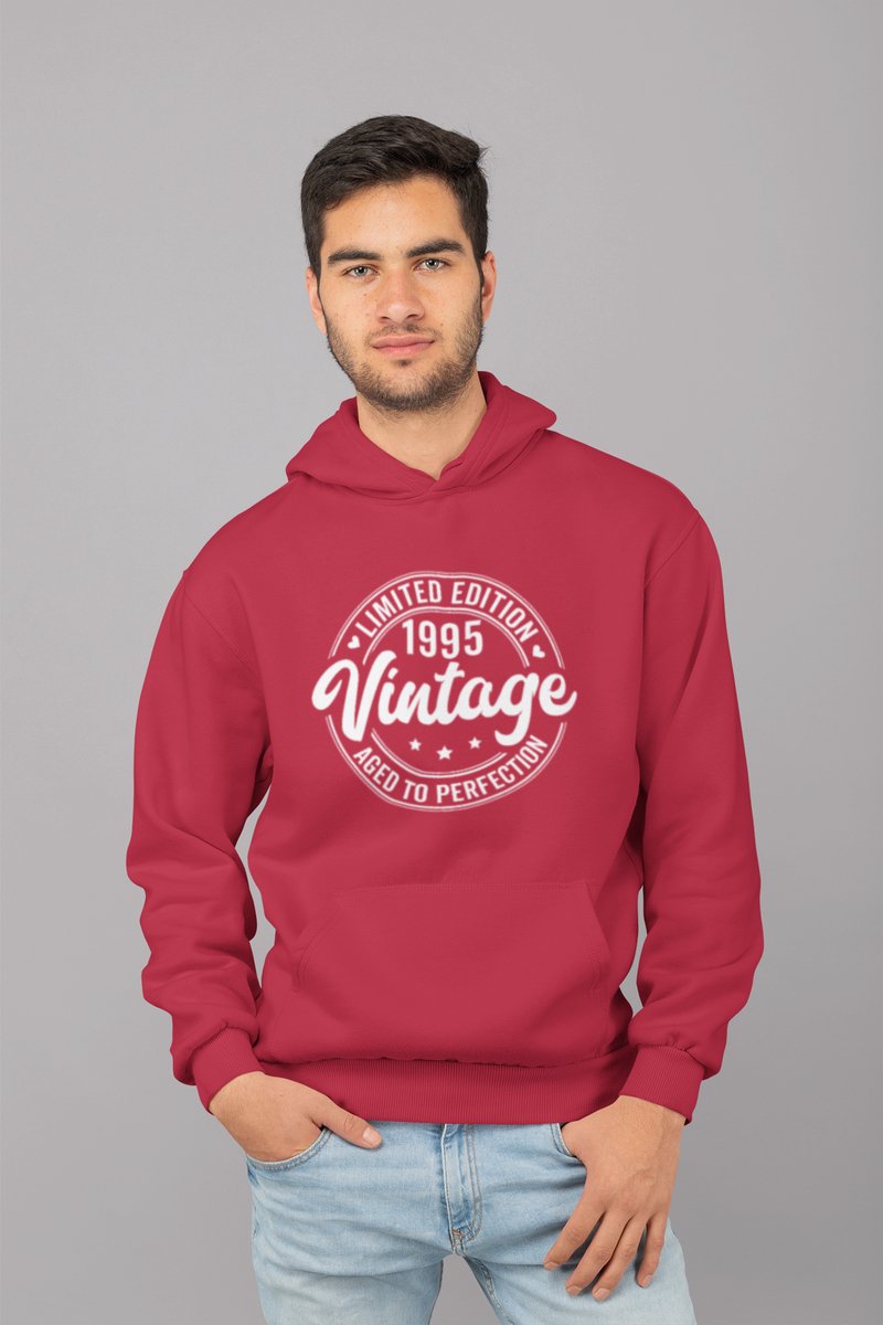 1995 Jaar Rood Hoodie Heren - Maat XL - Aged Vintage - Verjaardag Cadeau Mannen - Limited Edition