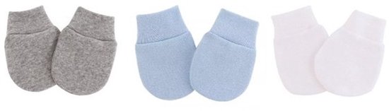 3 paar - Newborn Baby Krabwantjes blauw - anti krabwantjes