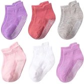 6 Paar - Antislip Sokken Kind Baby - 1-3 jaar - Paars Roze - Enkelsokken