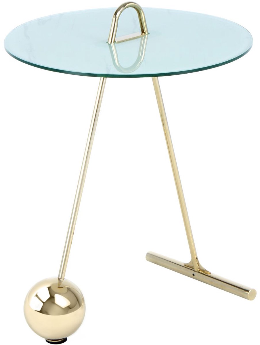 Floraya - Bijzettafel Pendulo - Wit/Goud - 46x46x60 cm - Design - Marmerlook