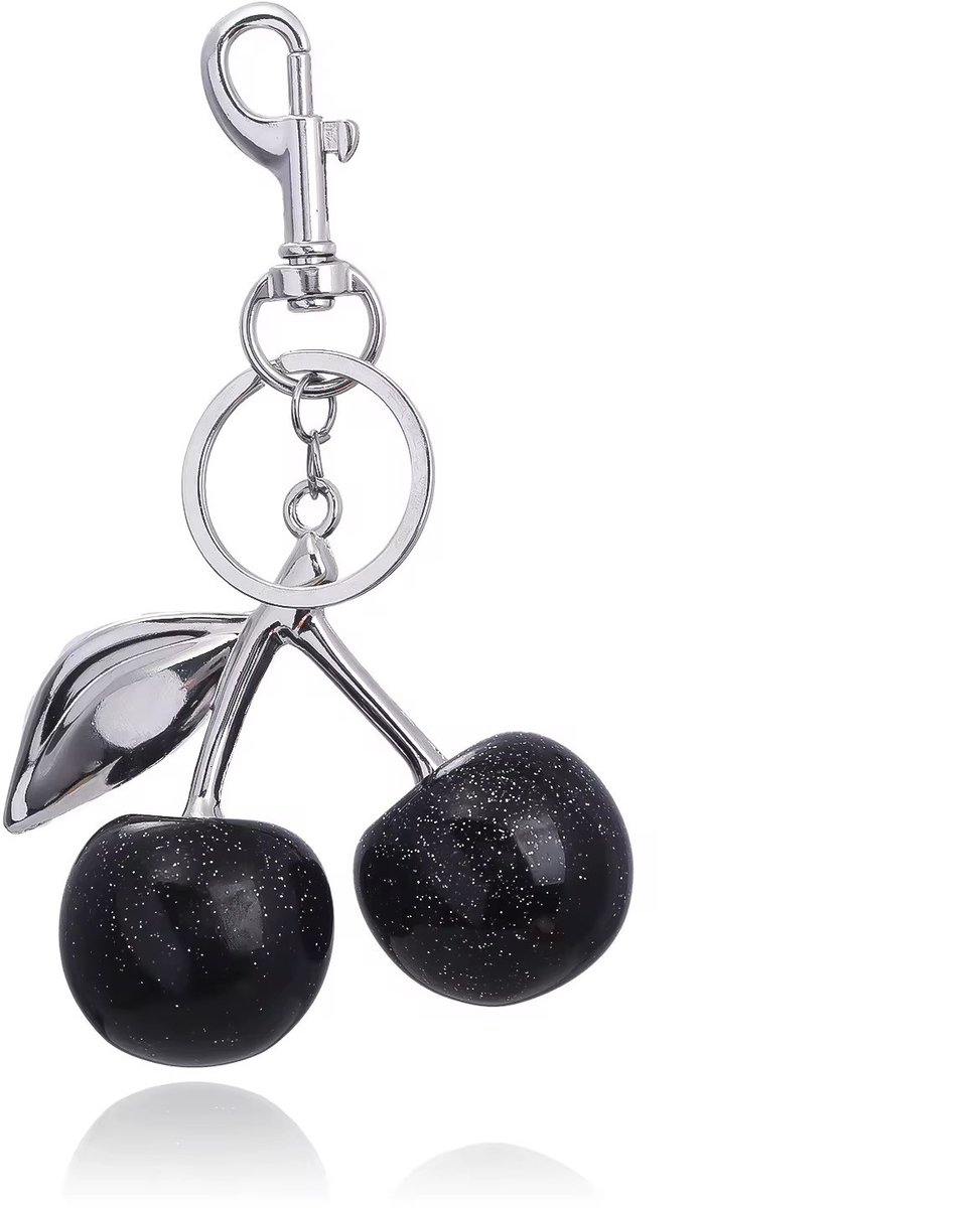 Borasi Kersen Sleutelhanger - dames accessoires - zilverkleurig & zwart