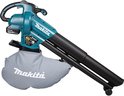 Makita bladblazer in turquoise en zwart met grijze opvangzak.