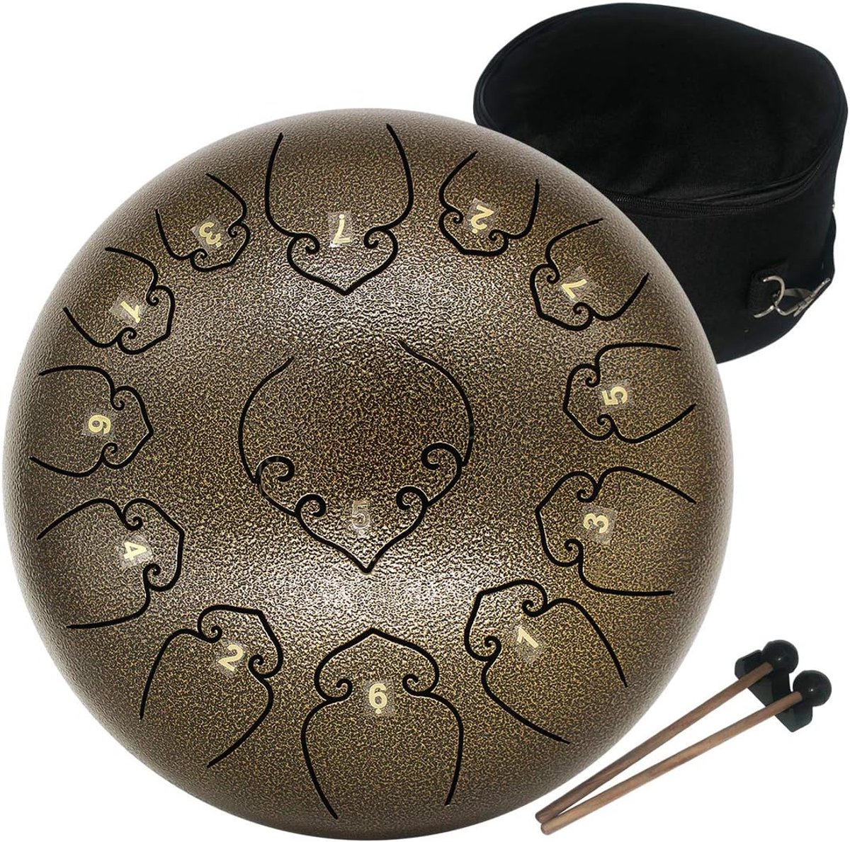 Tongtrommel 12 Inch Stalen Drum met 13 Noties en Draagtas