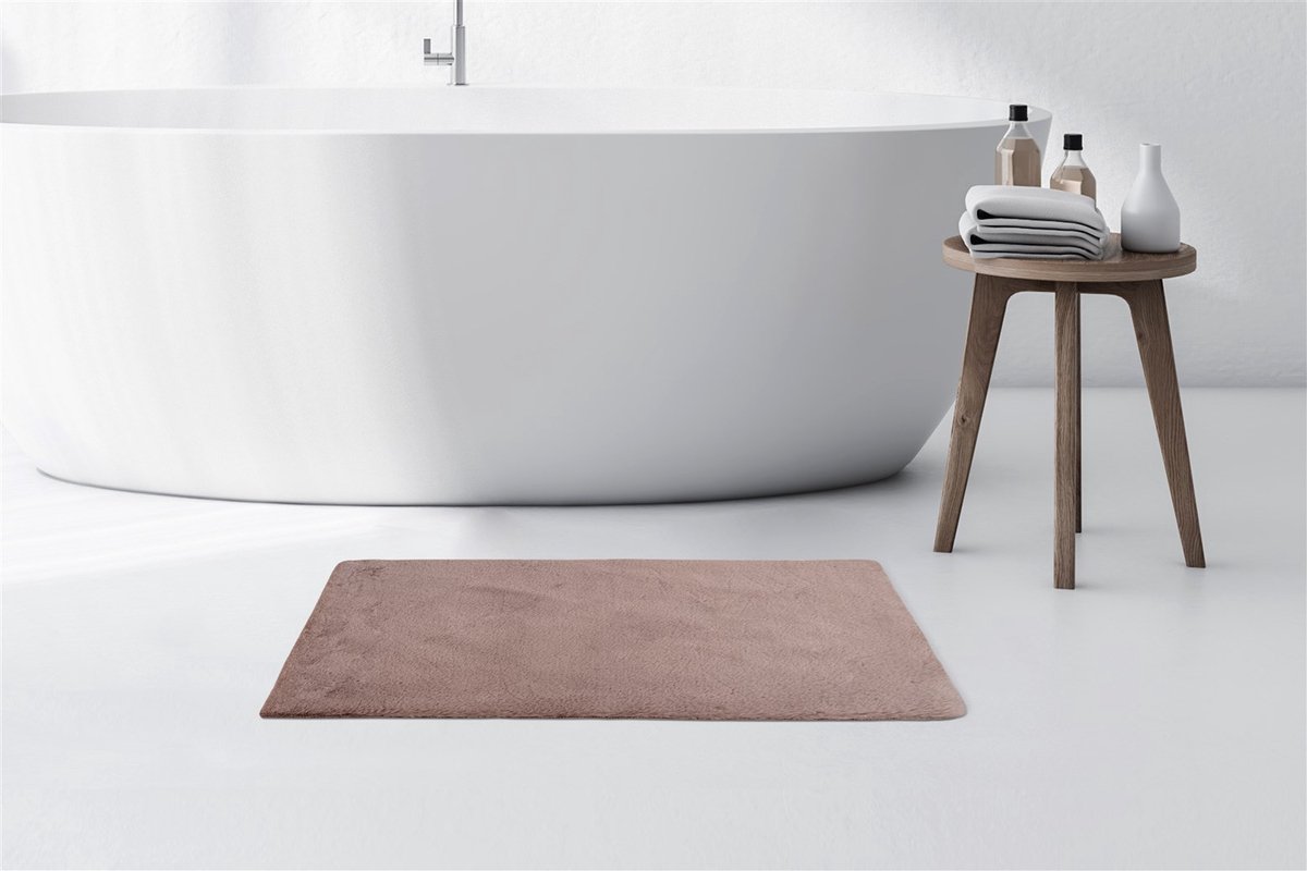 Floraya - Badmat - Fluffy Light- Hoogpolig - Roze - 50x90cm - Antislip