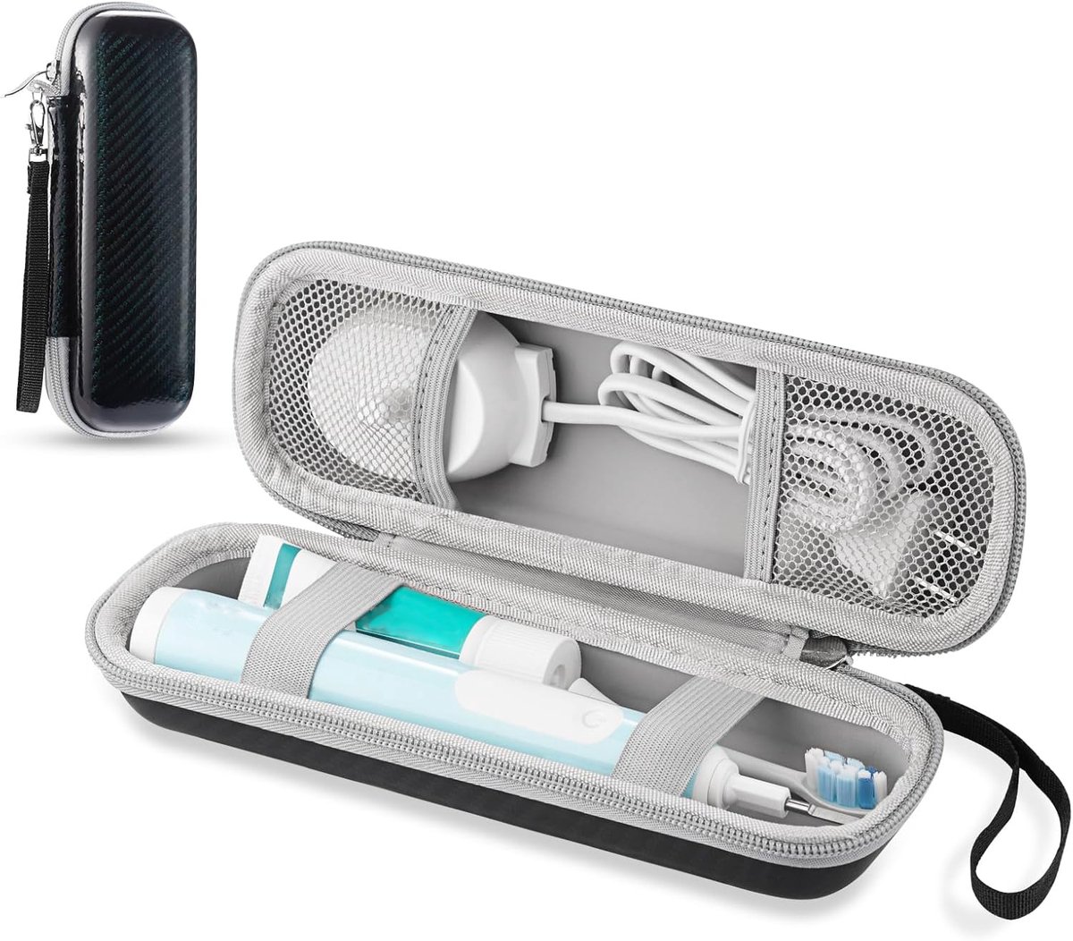 Tandenborstel Reiskoffer Compatibel - geschikt voor Elektrische tandenborstel 、Tandenborstel、Oplaadbare Elektrische Tandenborstel - Tandenborstel Koker - Harde EVA Hoes Opbergzak Houder met Mesh Zak voor Accessoires - 22*6.5*6.5 cm - zwart