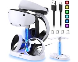Oplaadstation PS VR2 - Oplaad- & opbergstandaard geschikt voor Playstation VR2-controllers & Headset - 4 stuks USB-C magnetische laadaansluitingen - VR-headset houder - Accessoires - RGB-verlichting
