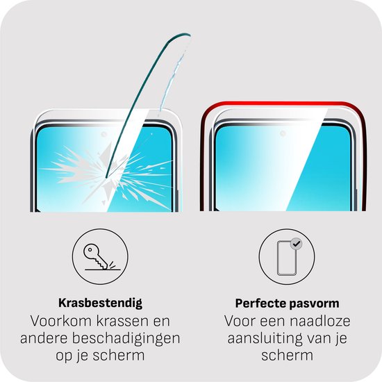Vergelijking van een gebroken scherm en een smartphone met perfect passende screenprotector.
