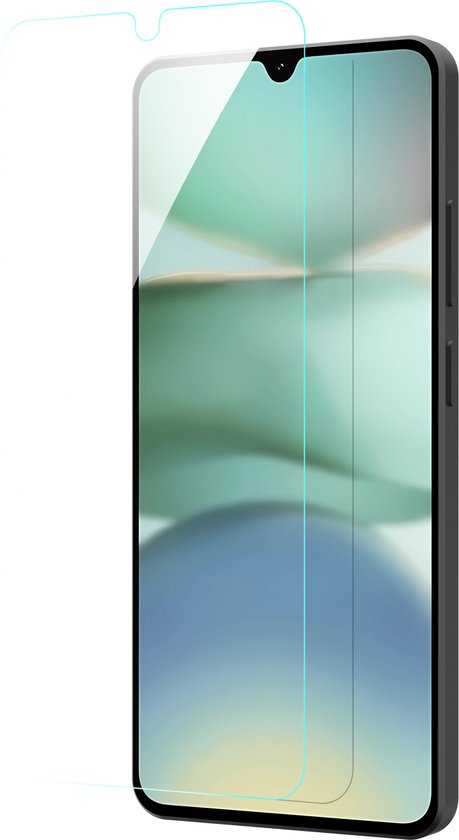 Een glazen screenprotector met een notch voor de camera, naast een smartphone.